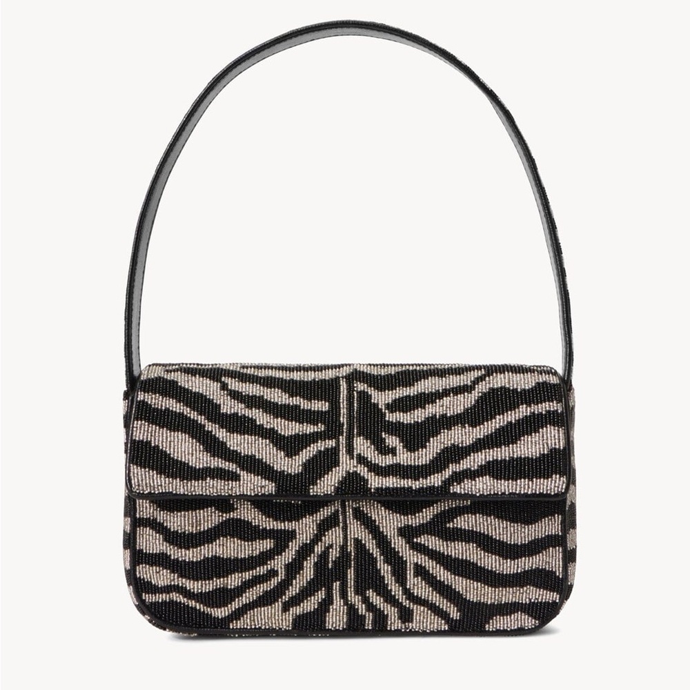 Staud Tommy beaded bag black and white zebra